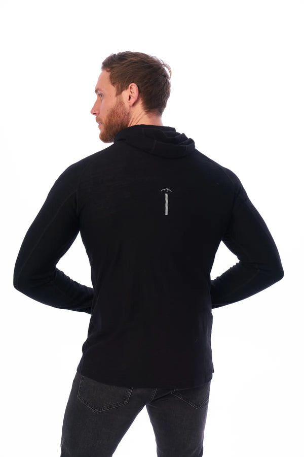 Herren-Kapuzenpullover aus Merinowolle mit halbem Reißverschluss 190 Schwarz