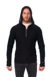 Herren-Kapuzenpullover aus Merinowolle mit halbem Reißverschluss 190 Schwarz