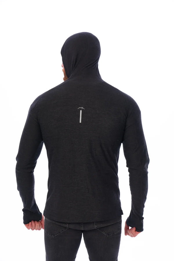 Herren-Kapuzenpullover aus Merinowolle mit halbem Reißverschluss 190 Anthrazit