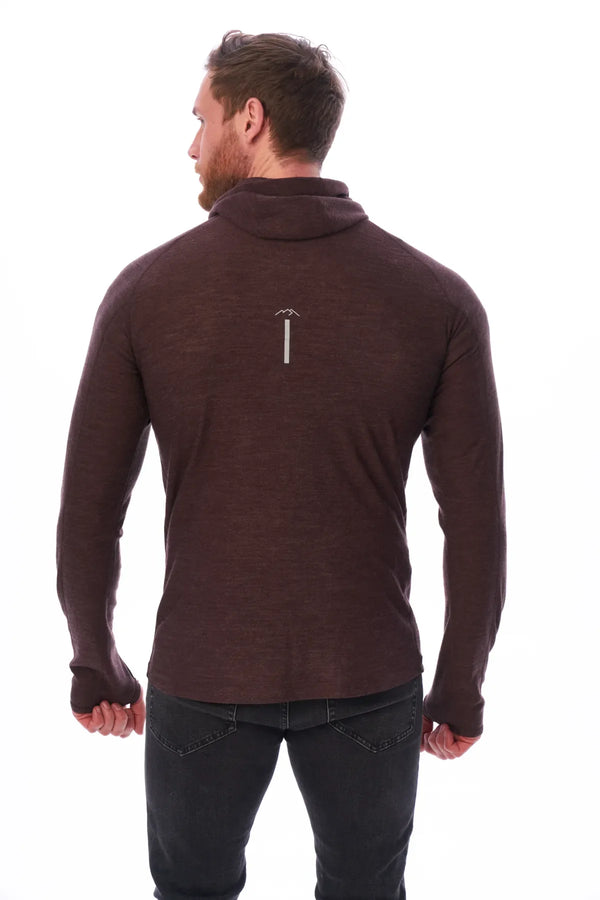 Men's Merino Wool Half Zip Hoodie 190 Chocolate