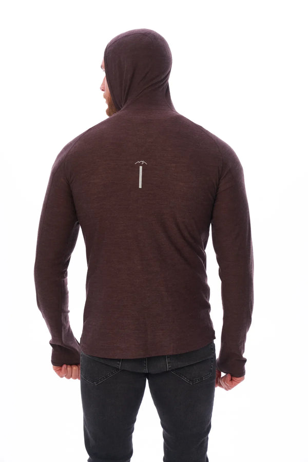 Men's Merino Wool Half Zip Hoodie 190 Chocolate