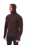 Men's Merino Wool Half Zip Hoodie 190 Chocolate