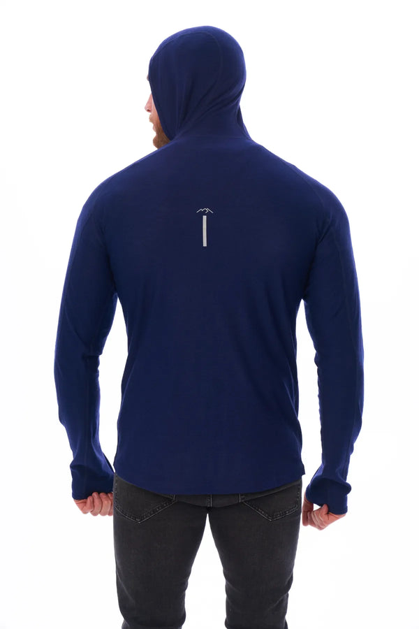 Men's Merino Wool Half Zip Hoodie 190 Navy