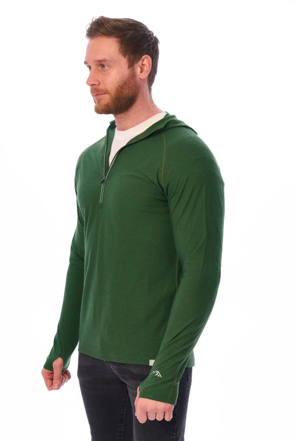 Men's Merino Wool Half Zip Hoodie 190 Olive