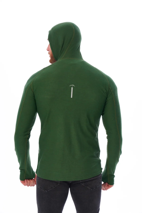 Men's Merino Wool Half Zip Hoodie 190 Olive