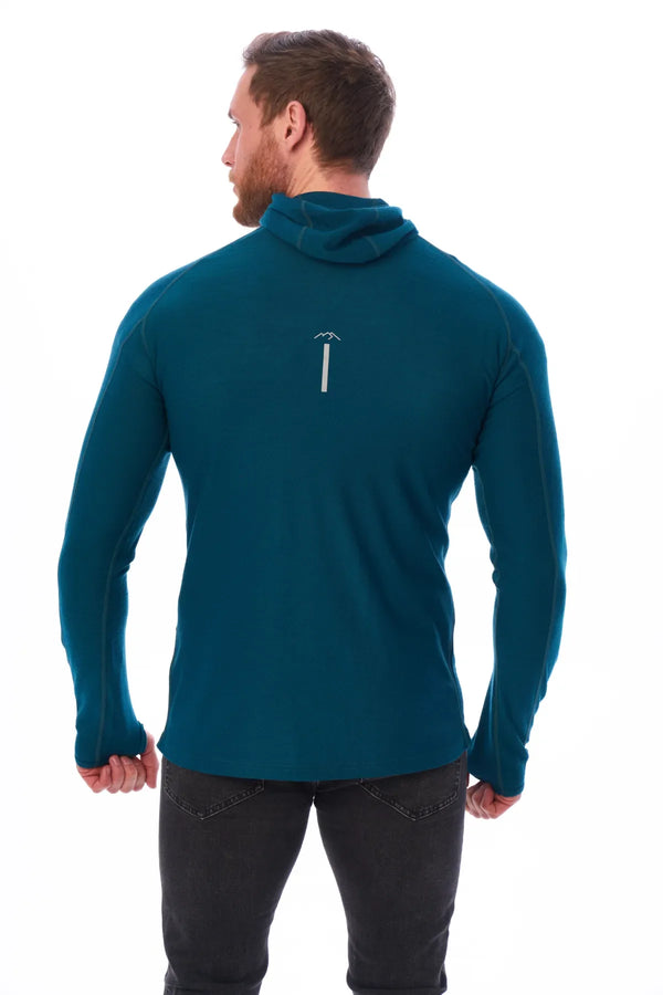 Men's Merino Wool Half Zip Hoodie 190 Deep Teal