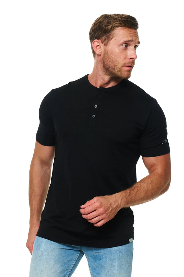 Men's Merino Wool Henley T-shirt 170 Black