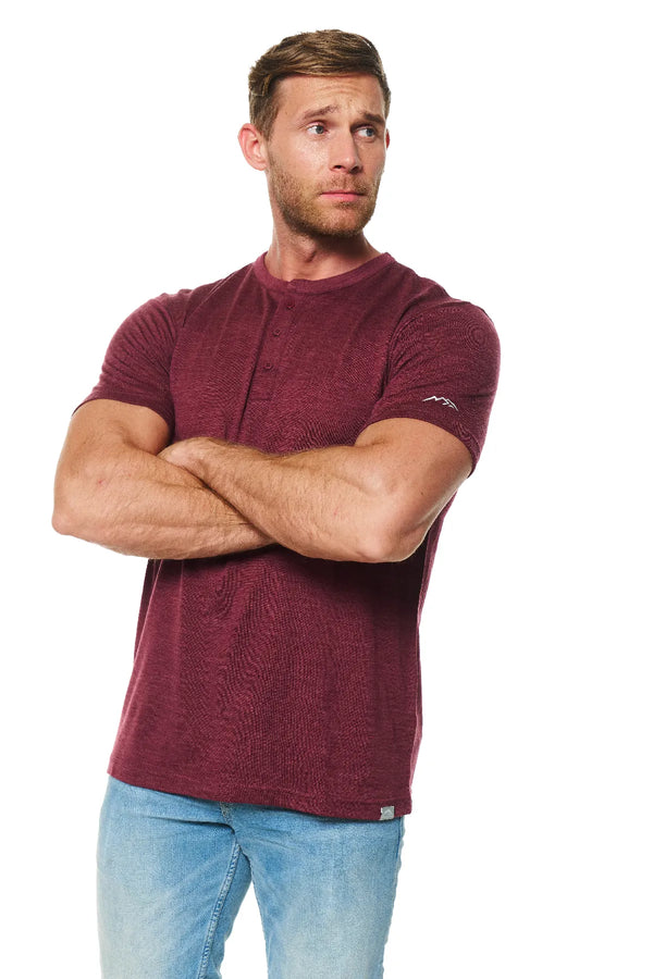 Men's Merino Wool Henley T-shirt 170 Burgundy