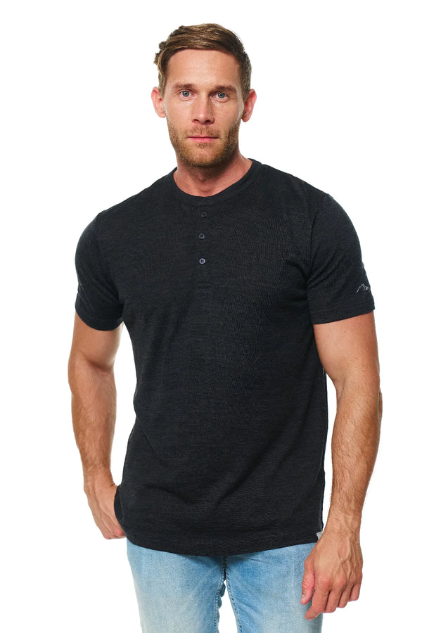 Men's Merino Wool Henley T-shirt 170 Charcoal Grey