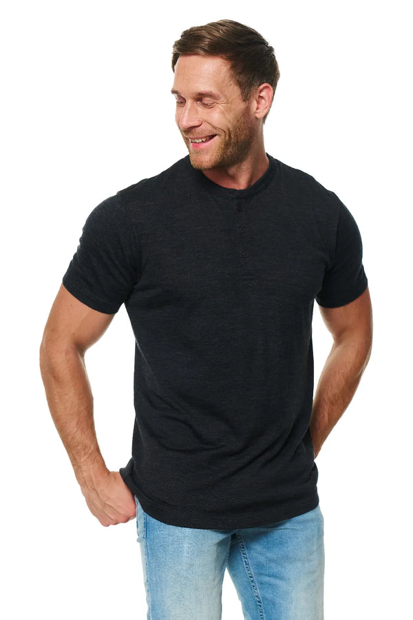 Men's Merino Wool Henley T-shirt 170 Charcoal Grey