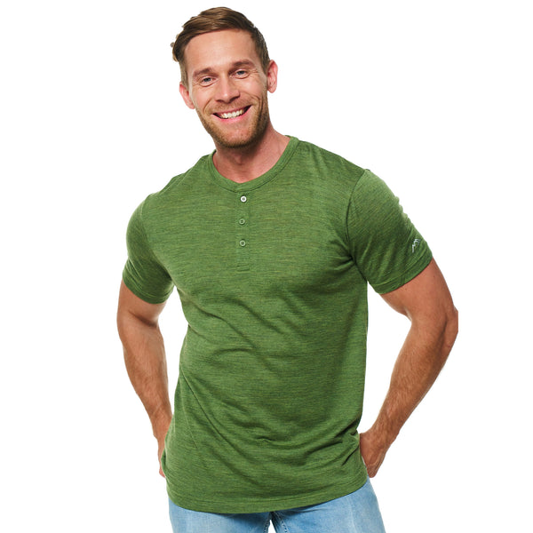 Henley-T-Shirt aus Merinowolle für Herren 170 Olivgrün