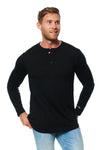 Men's Merino Wool Long Sleeve Henley Shirt 170 Black