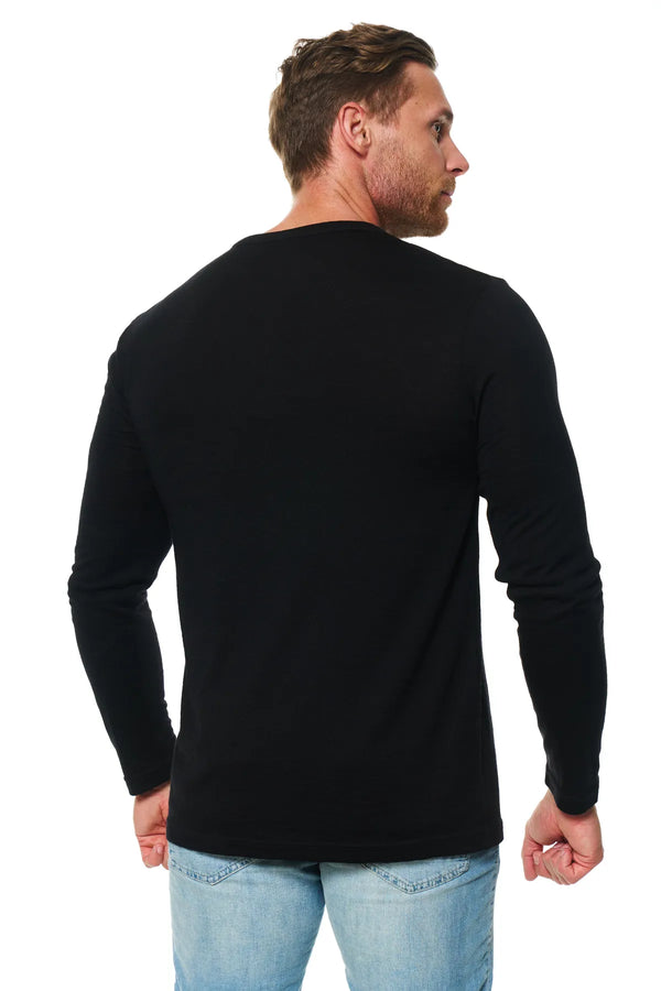 Men's Merino Wool Long Sleeve Henley Shirt 170 Black