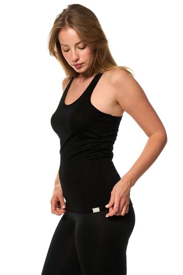 Women's Merino Wool Racerback Tank Top Black