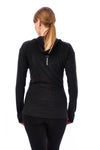 Damen-Kapuzenpullover aus Merinowolle mit halbem Reißverschluss 190 Anthrazit