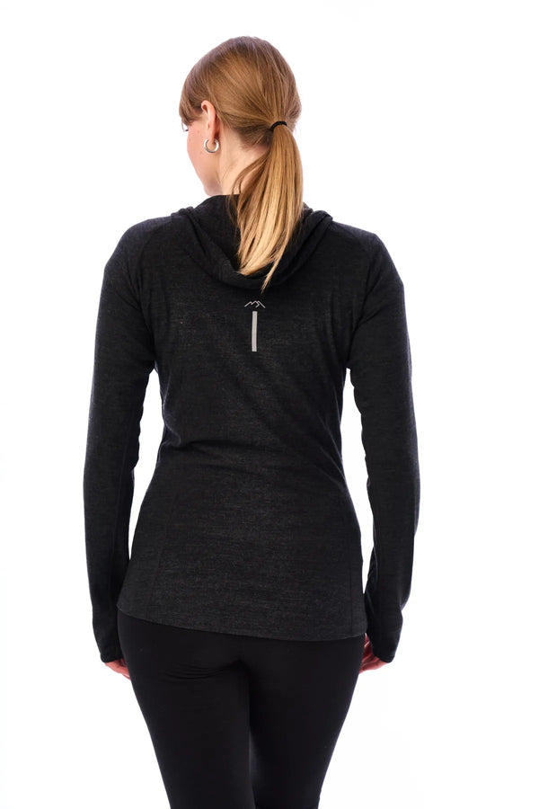 Damen-Kapuzenpullover aus Merinowolle mit halbem Reißverschluss 190 Anthrazit