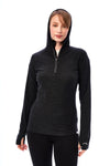 Damen-Kapuzenpullover aus Merinowolle mit halbem Reißverschluss 190 Anthrazit