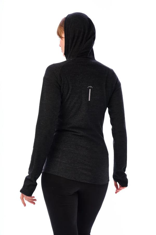 Damen-Kapuzenpullover aus Merinowolle mit halbem Reißverschluss 190 Anthrazit