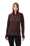 Damen-Kapuzenpullover aus Merinowolle mit halbem Reißverschluss 190 Schokolade
