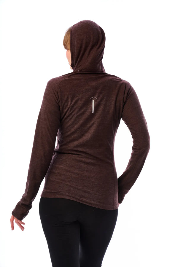 Damen-Kapuzenpullover aus Merinowolle mit halbem Reißverschluss 190 Schokolade