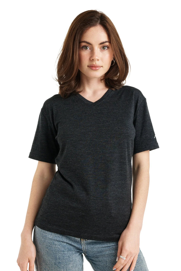Damen Merino T-Shirt 165 Ebenholzgrau | V-Ausschnitt