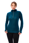 Damen-Kapuzenpullover aus Merinowolle mit halbem Reißverschluss 190 Deep Teal