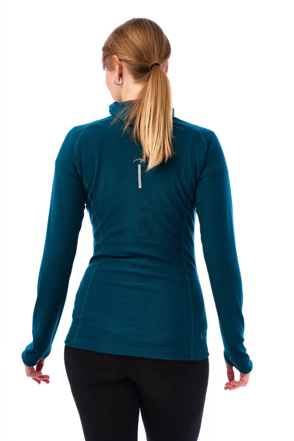 Damen-Kapuzenpullover aus Merinowolle mit halbem Reißverschluss 190 Deep Teal