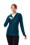 Damen-Kapuzenpullover aus Merinowolle mit halbem Reißverschluss 190 Deep Teal