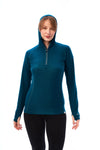 Damen-Kapuzenpullover aus Merinowolle mit halbem Reißverschluss 190 Deep Teal
