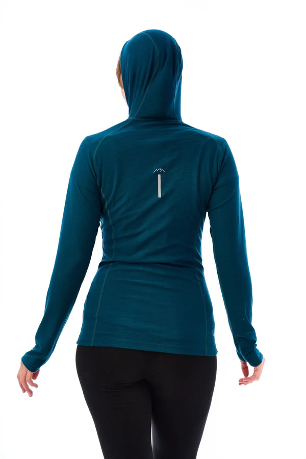 Damen-Kapuzenpullover aus Merinowolle mit halbem Reißverschluss 190 Deep Teal