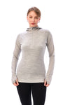 Damen-Kapuzenpullover aus Merinowolle mit halbem Reißverschluss 190 Heather Grey