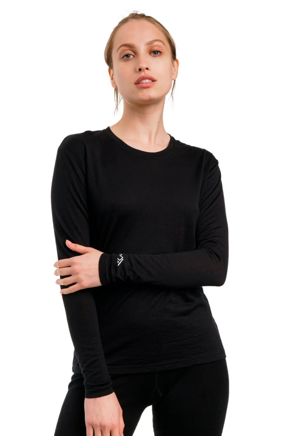 Women Merino Wool 165 Base Layer Long Sleeve Black + Wool Socks