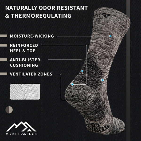 Merino Wool Hiking Socks - (Pack of 2) Melange Black