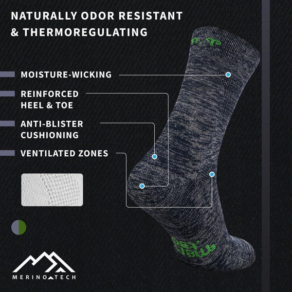 Merino Wool Hiking Socks - (Pack of 2) Black Marble