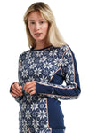 Merino Langarmshirt 250 Snowflake Navy für Damen