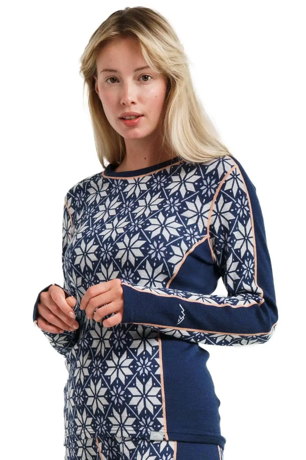 Merino Langarmshirt 250 Snowflake Navy für Damen