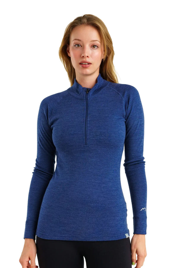 Merino Half Zip Langarmshirt 250 Windsor Blue für Damen