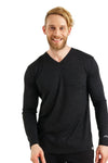 Men's Merino Long Sleeve 165 Heathered Black V-neck