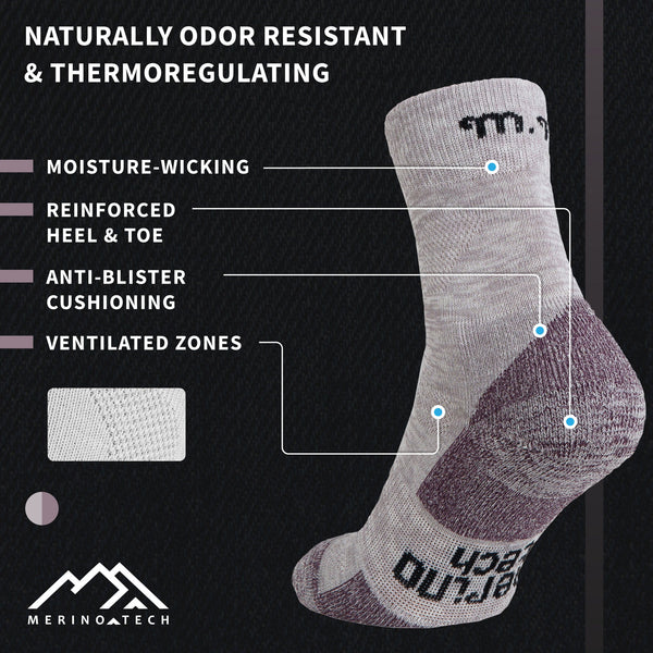 Merino Wool Hiking Socks - (Pack of 2) Heathered Iris