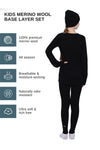 Set Merino per Bambini Nero + Berretto Nero