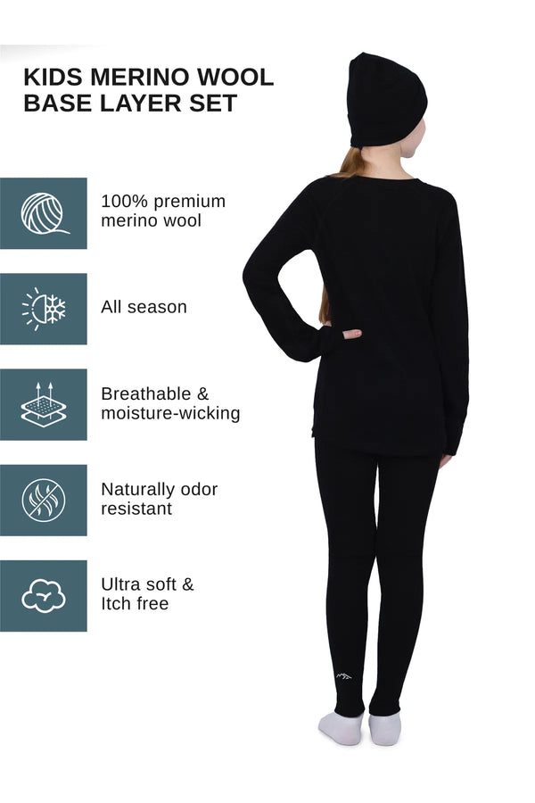 Set Merino per Bambini Nero + Berretto Nero