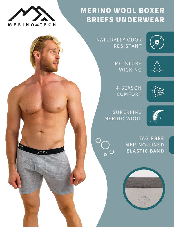 Herren-Boxershorts Merino 170 Heathered Grey (2er-Pack)