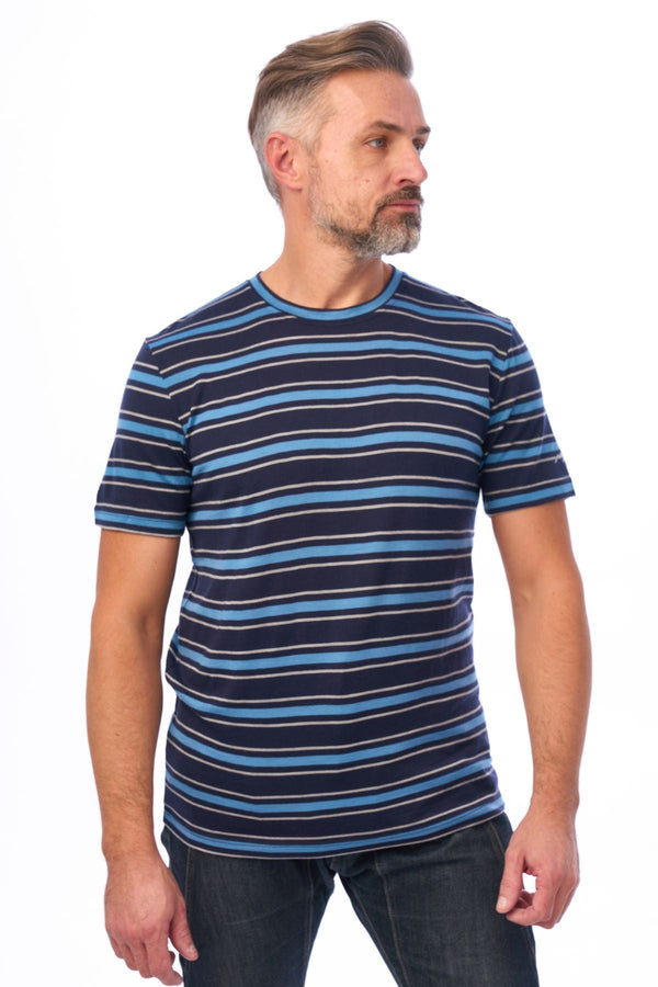 Men's Merino Sport T-shirt Black Sky Striped