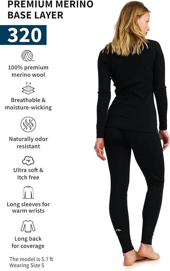 Women's Merino Thermal Set 320 Black Coal Zip-up