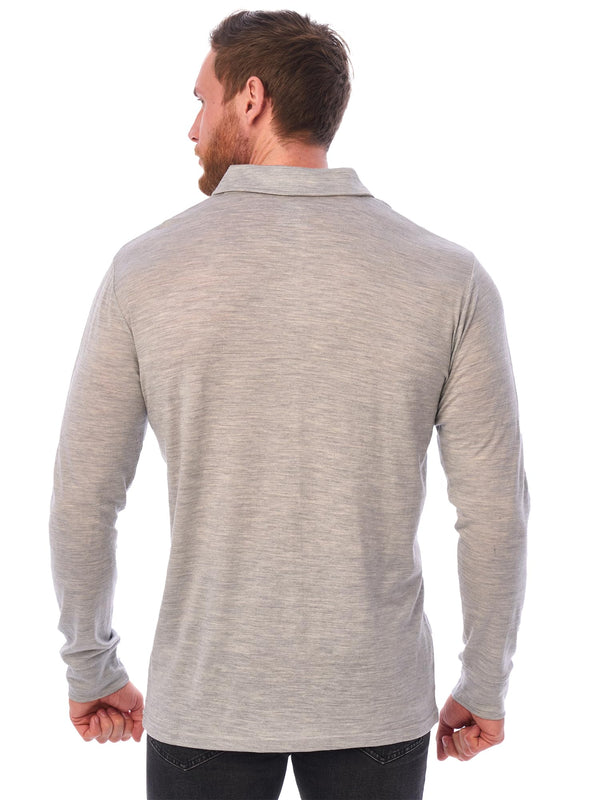 Men's Merino Wool Long Sleeve Polo Heather Grey