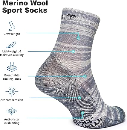 Laufsocken aus Merinowolle – (2er-Pack) Grau gestreift