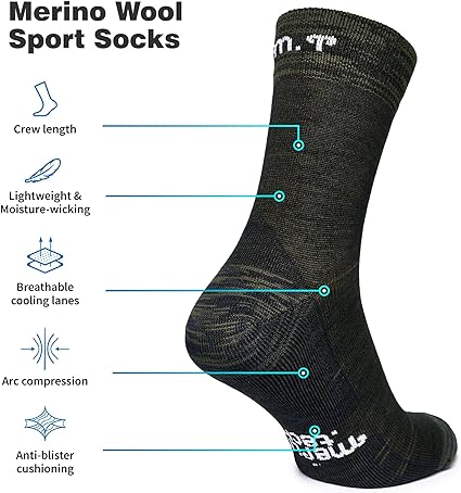 Laufsocken aus Merinowolle - (2er-Pack) Olivgrün