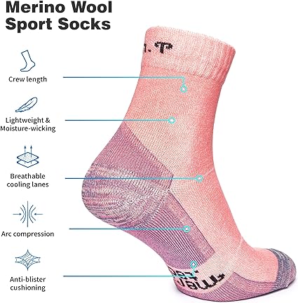 Merino Wool Running Socks - (Pack of 2) Coral Heather