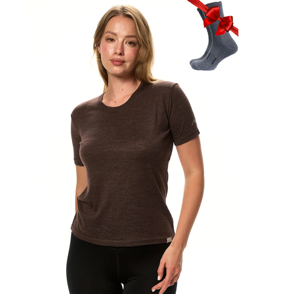 Women's Merino T-shirt 180 Chocolate | Crewneck (+socks)