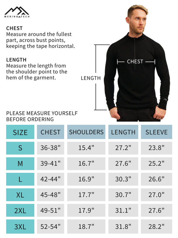 Men's Merino Half Zip Long Sleeve 165 Black